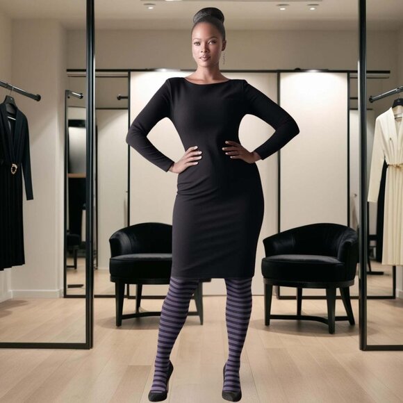 Plus Size 1x/2x 3x/4x Striped Opaque Tights Womens Black and Purple Pantyhose - Picture 7 of 10